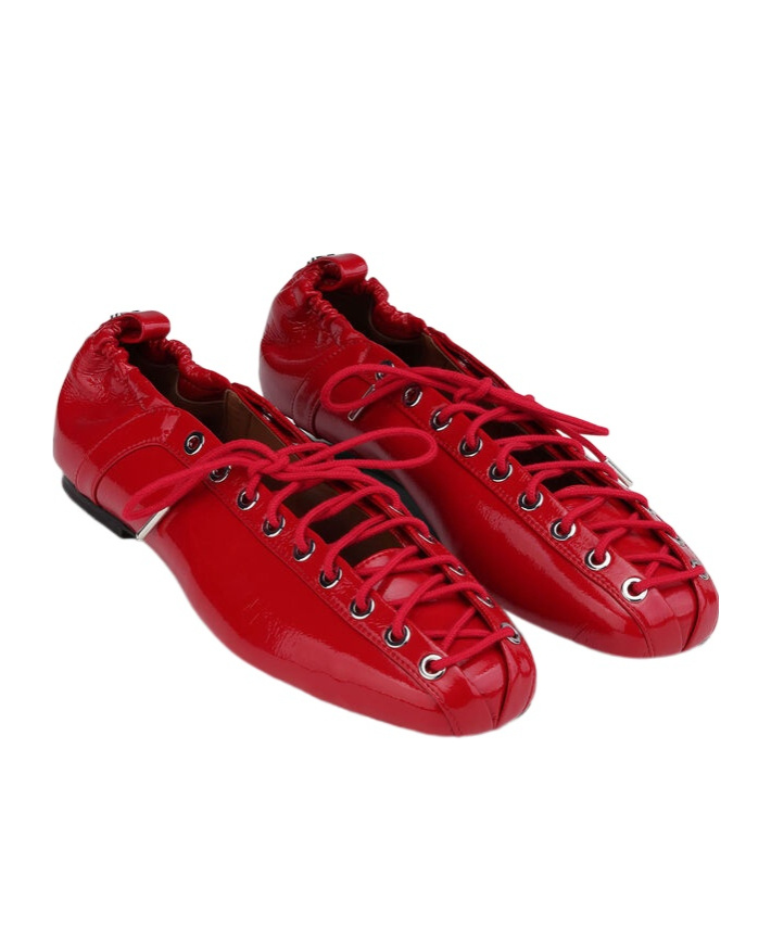 Ganni Red Lace-up Ballerina Flats In Red