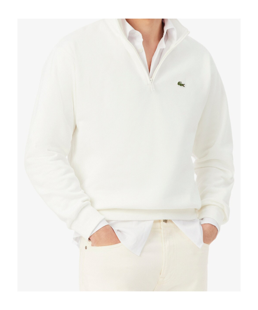 Lacoste Logo-patch Half-zip Sweatshirt In White