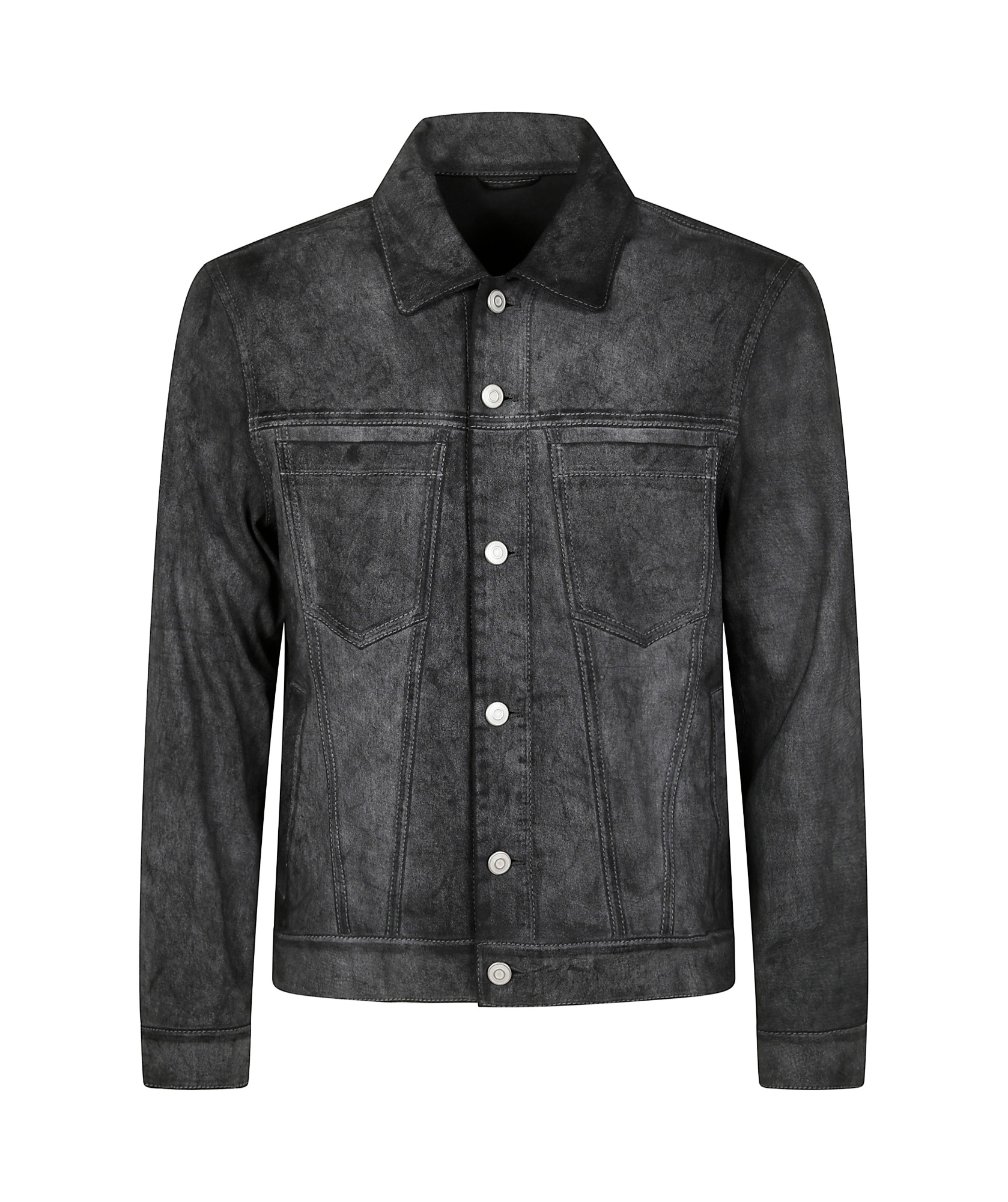 Giorgio Brato Denim Jacket Mix Eco Lamb Leather In Black