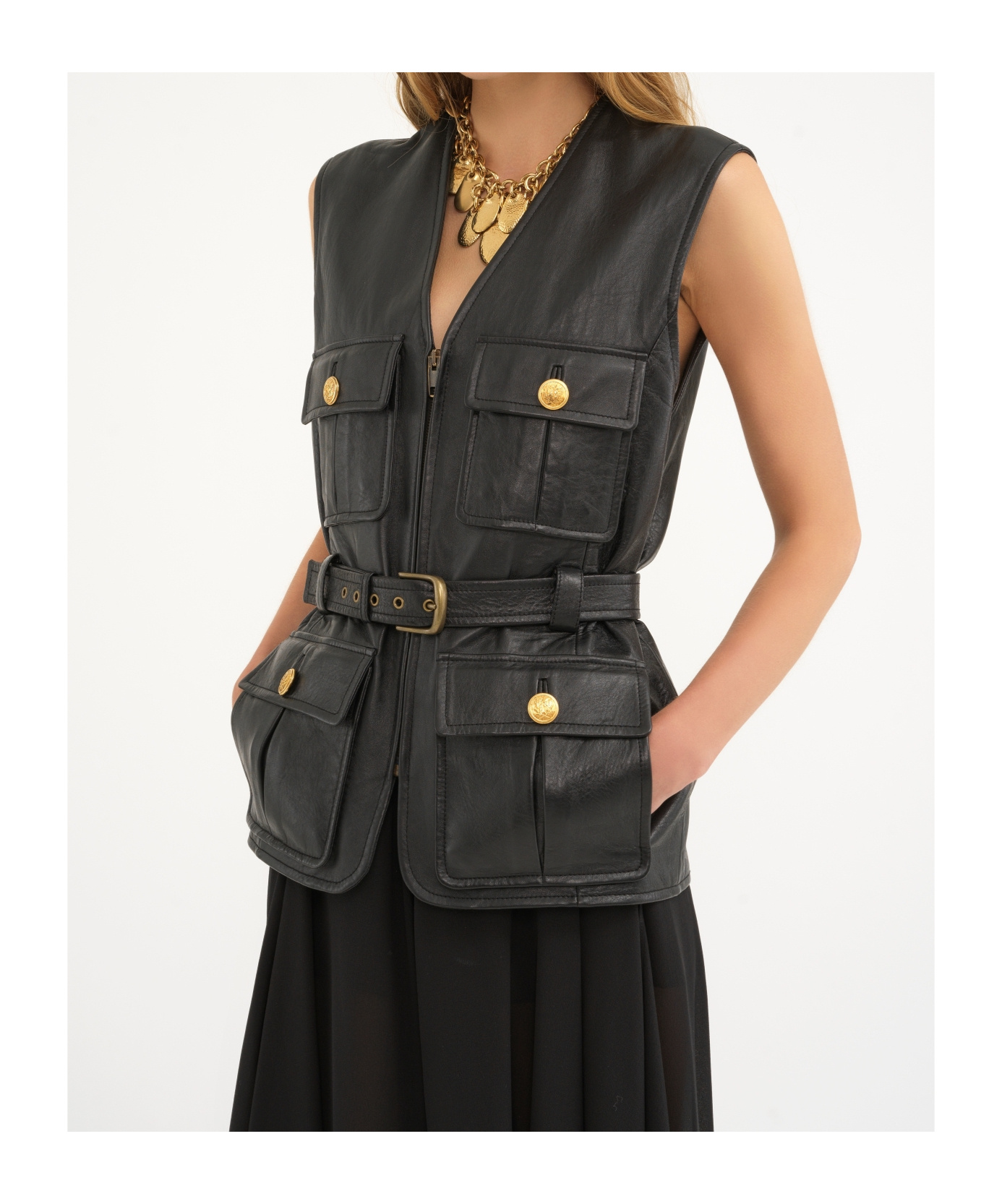 Chloé Belted Waist Vest Jacket In Black