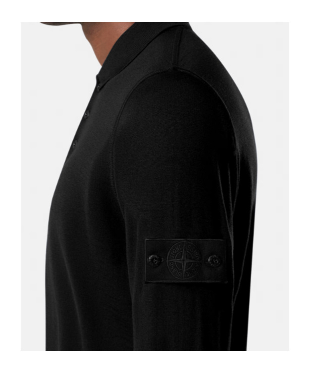 Stone Island Long-sleeve Polo Jumper With Ribbed Trims In Multi