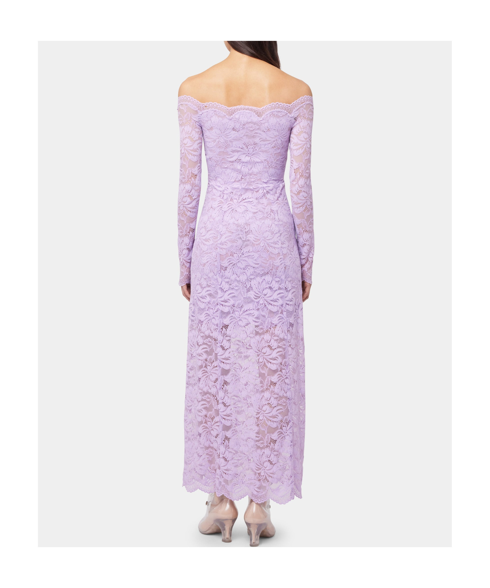 Rabanne Womens French Lavander Off-shoulder Long-sleeves Lace Midi Dress In Purple