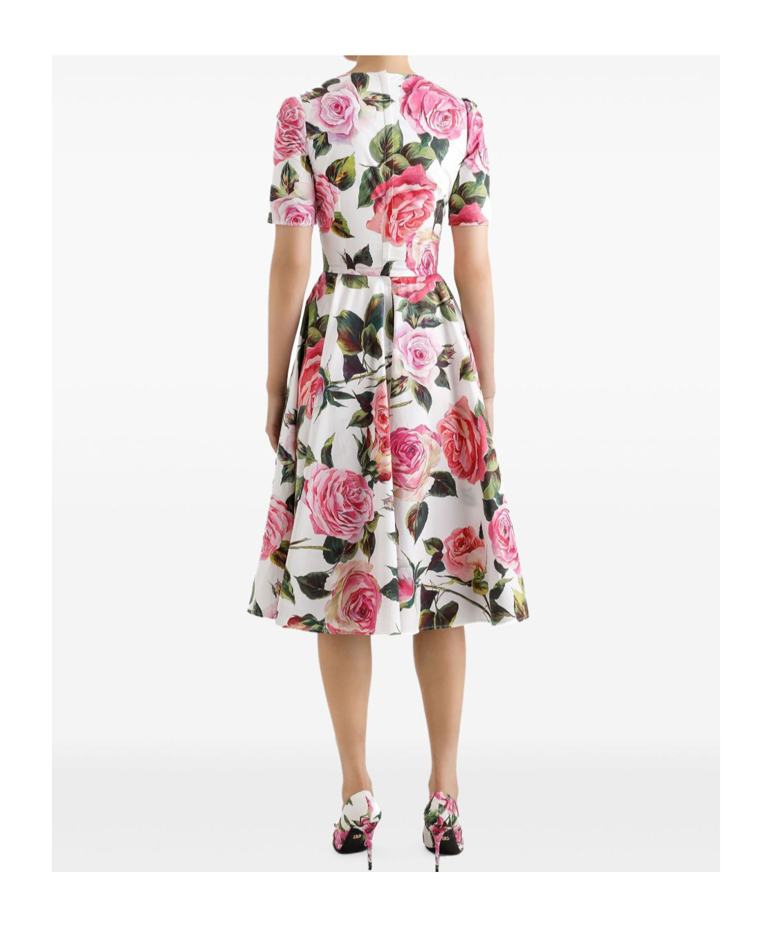 Dolce & Gabbana Rose-print Cotton Midi Dress - Women's - Cotton/spandex/elastane In White