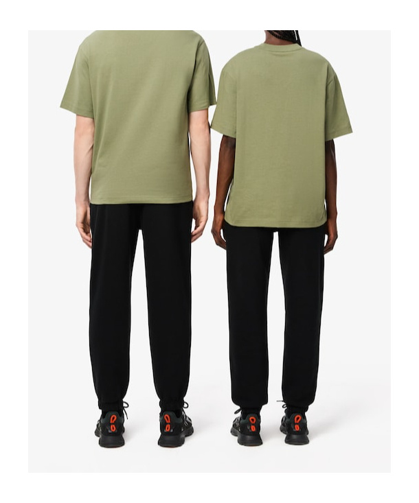 Lacoste Crocodile Badge Drawstring Cotton Sweatpants In Black