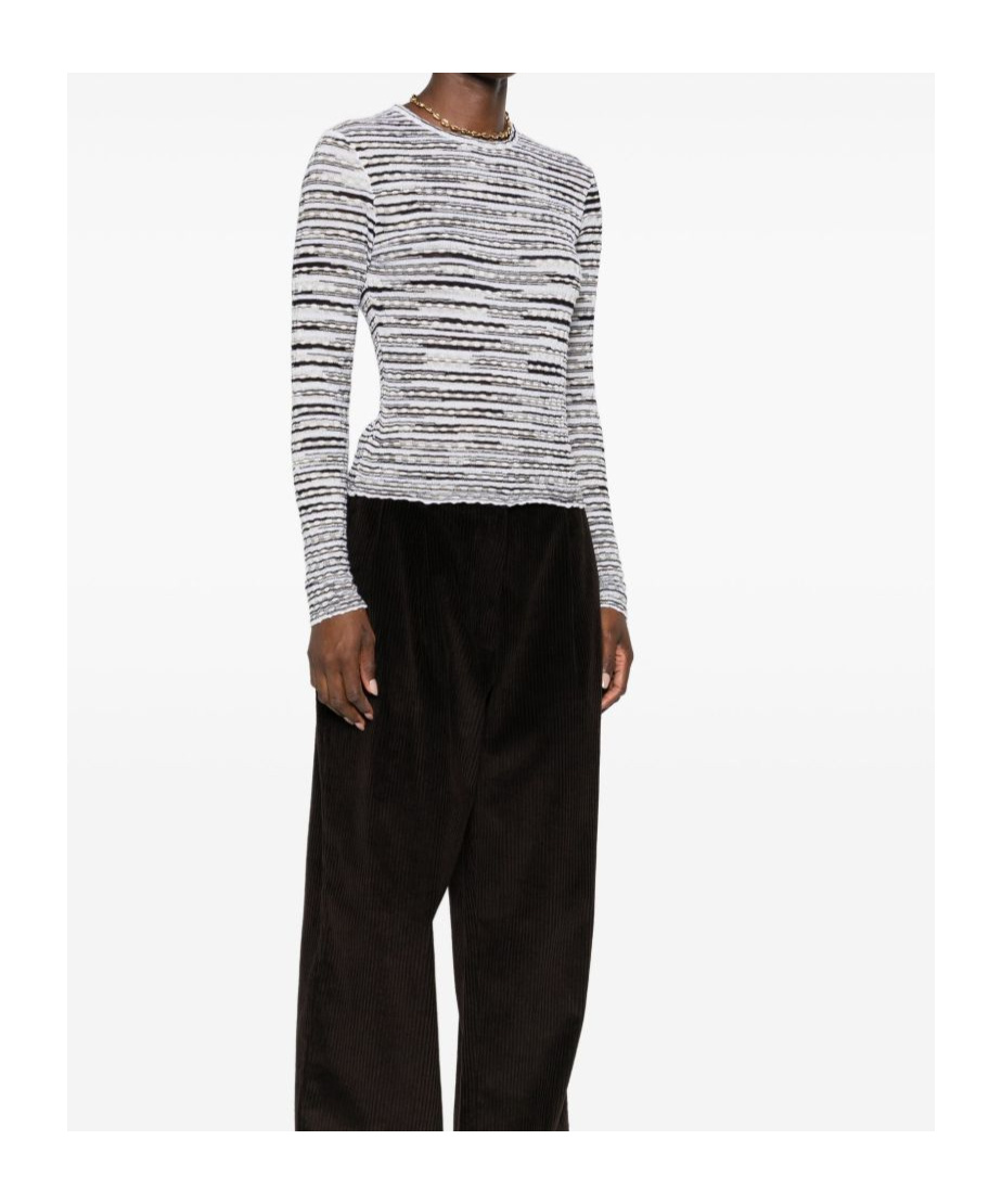 Missoni Striped Lightweight Crew Neck Knit Sweater In Blue