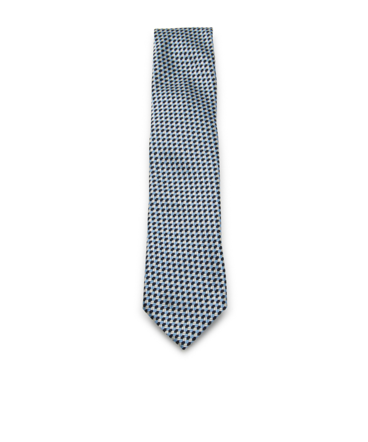 Zegna Geometric Patterned Tie Pointed Tip In Blue