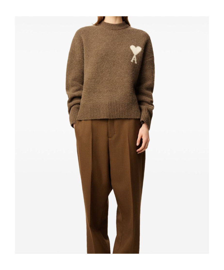 Ami Alexandre Mattiussi Long Sleeve Sweater In Brown