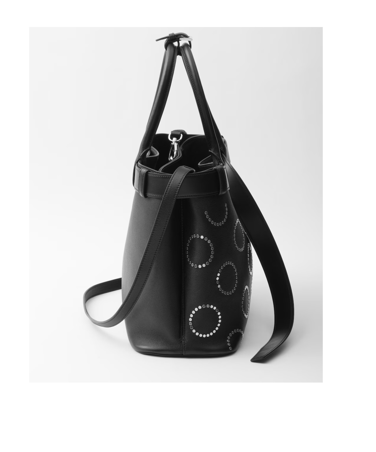 Prada Stud-embellished Buckle Tote Bag In Black