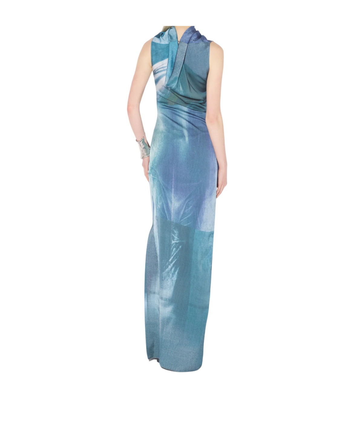 Jean Paul Gaultier Women Long Draped Aqua Dress In Blue