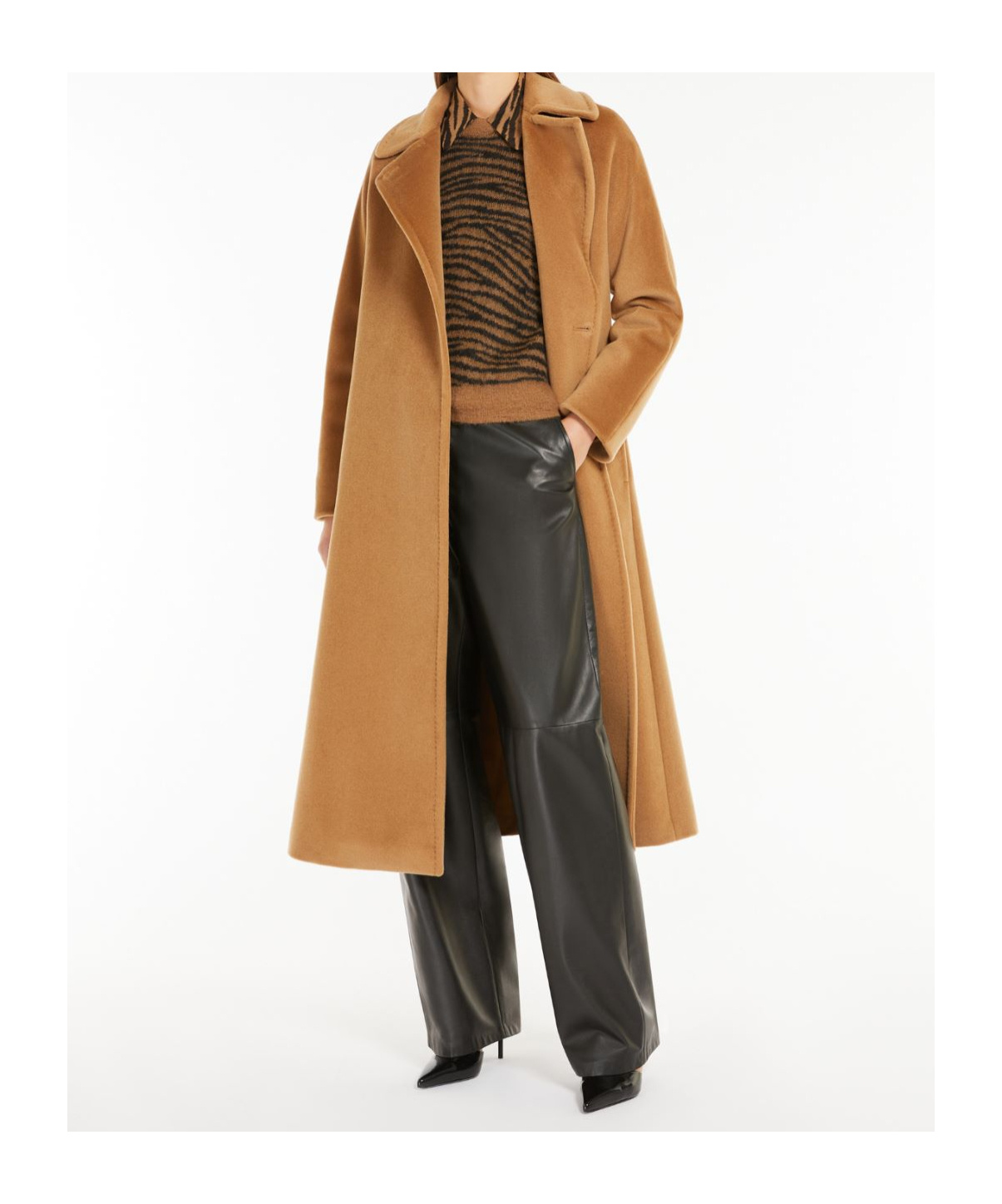 Max Mara Button Detailed Belted Coat In Brown