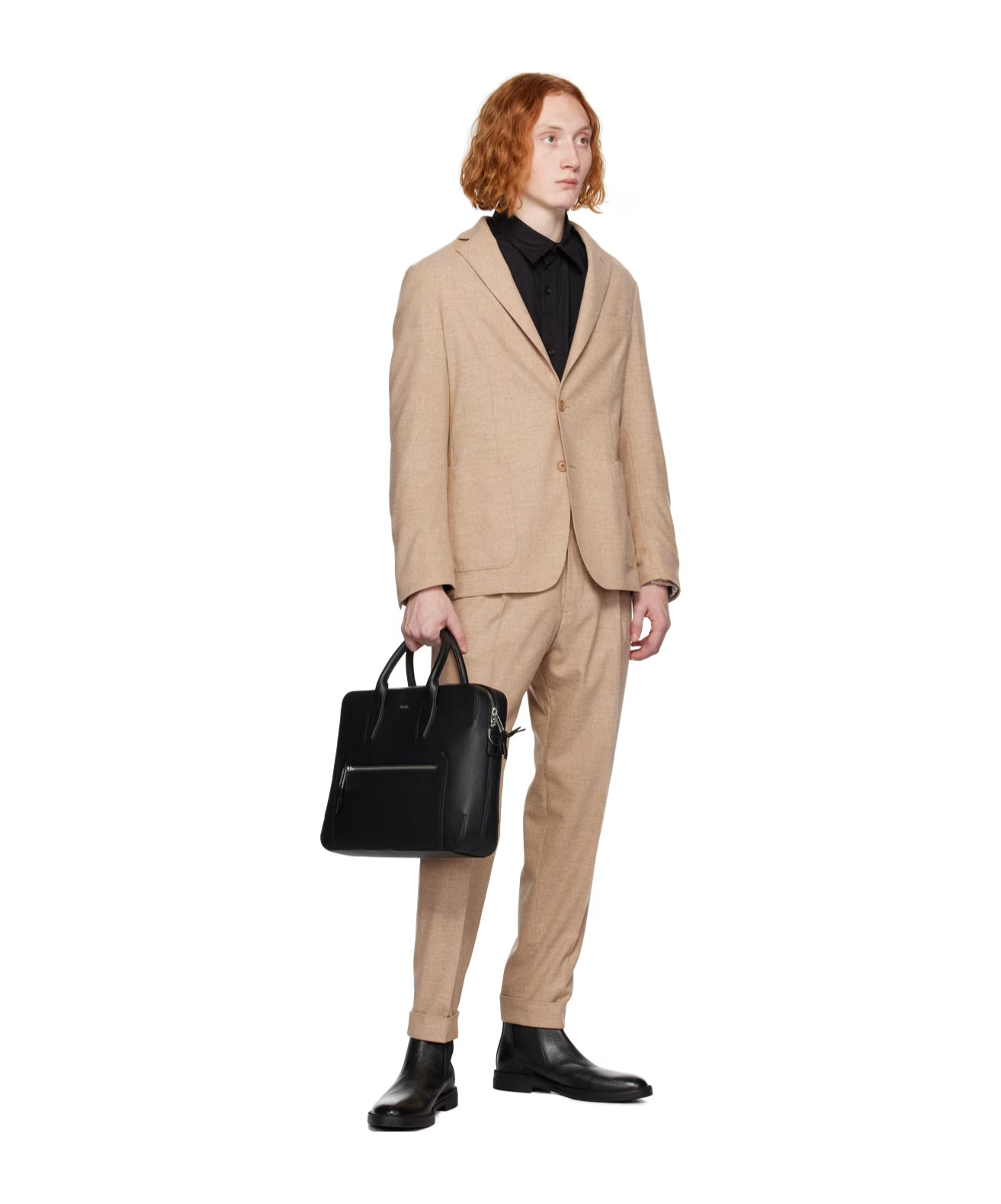 Shop Hugo Boss Flat Lapel Button-down Suit Coat In Nude