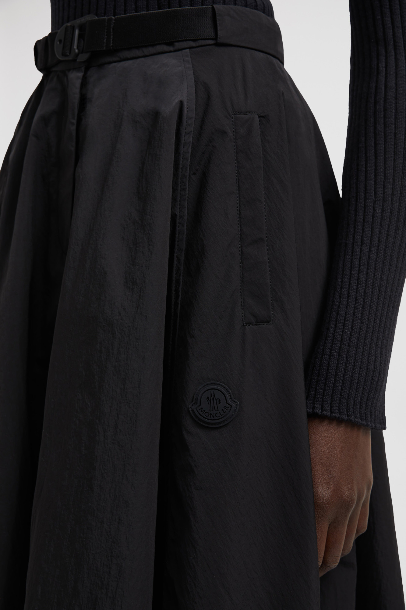Moncler Flowing Black Maxi Skirt With Belted Waist In Black