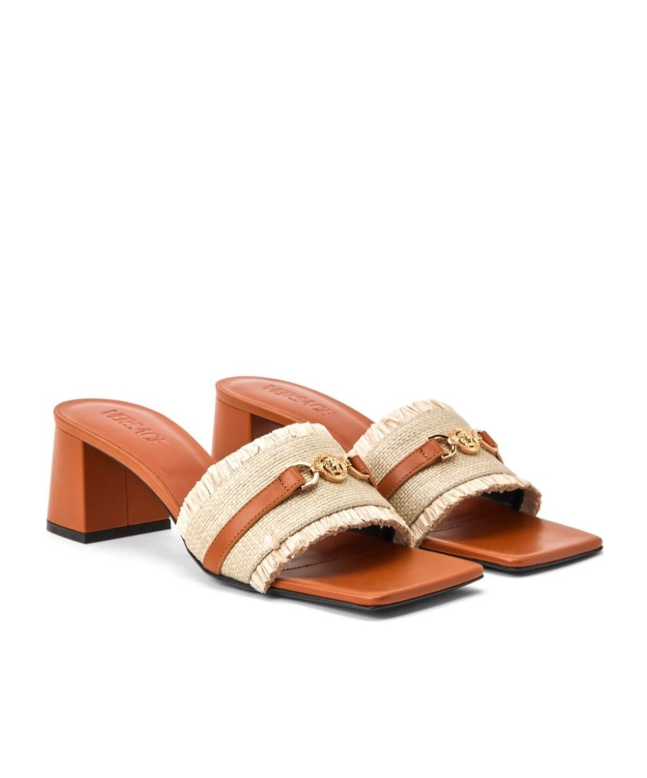 Versace Medusa 55mm Woven Mules In Nude