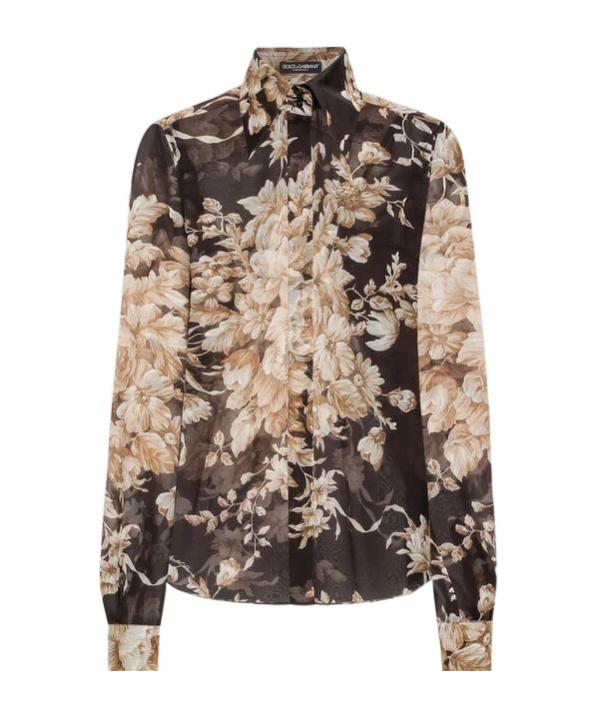 Dolce & Gabbana Floral-print Chiffon Shirt In Brown