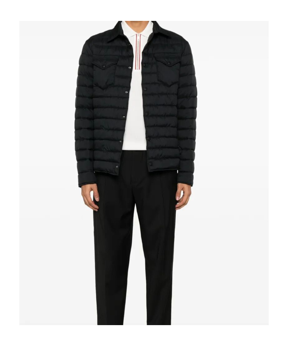Herno Quilted Blue Coat With Button-up Front In Black