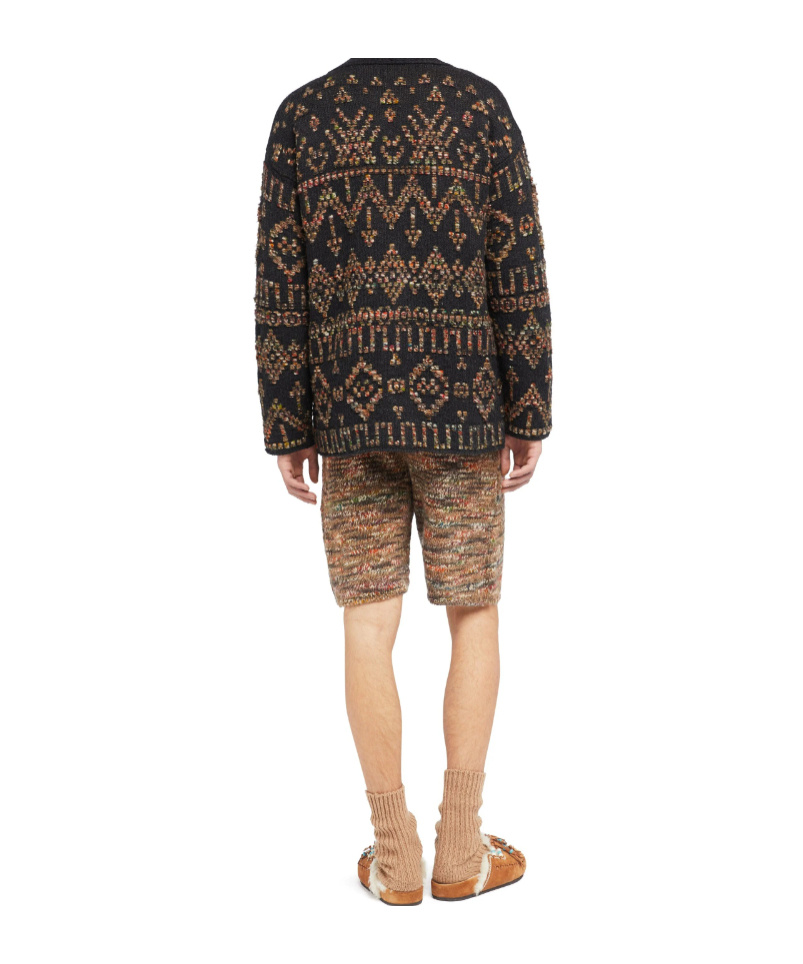 Alanui Wool Blend Grunge Beat Cardigan With Embroidered Geometric Pattern In Black