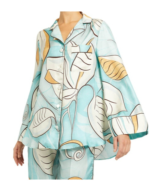 F.r.s For Restless Sleepers Painted Leaves Blue Emera In White