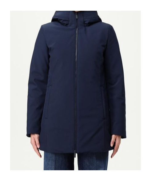 Woolrich Hooded Long Sleeve Quilted Parka Coat In Blue