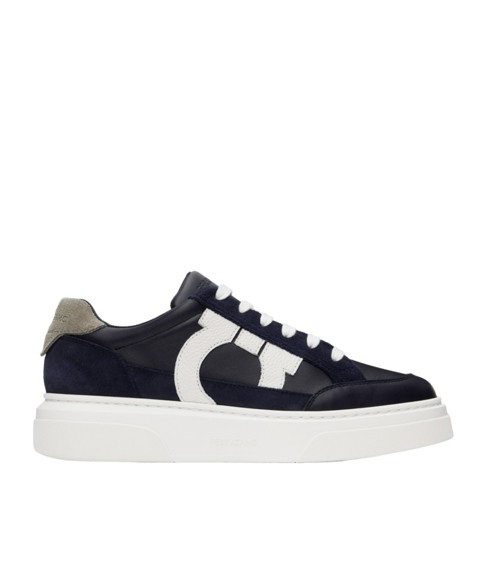 Ferragamo Low Top Sneaker With Gancini Outline In White