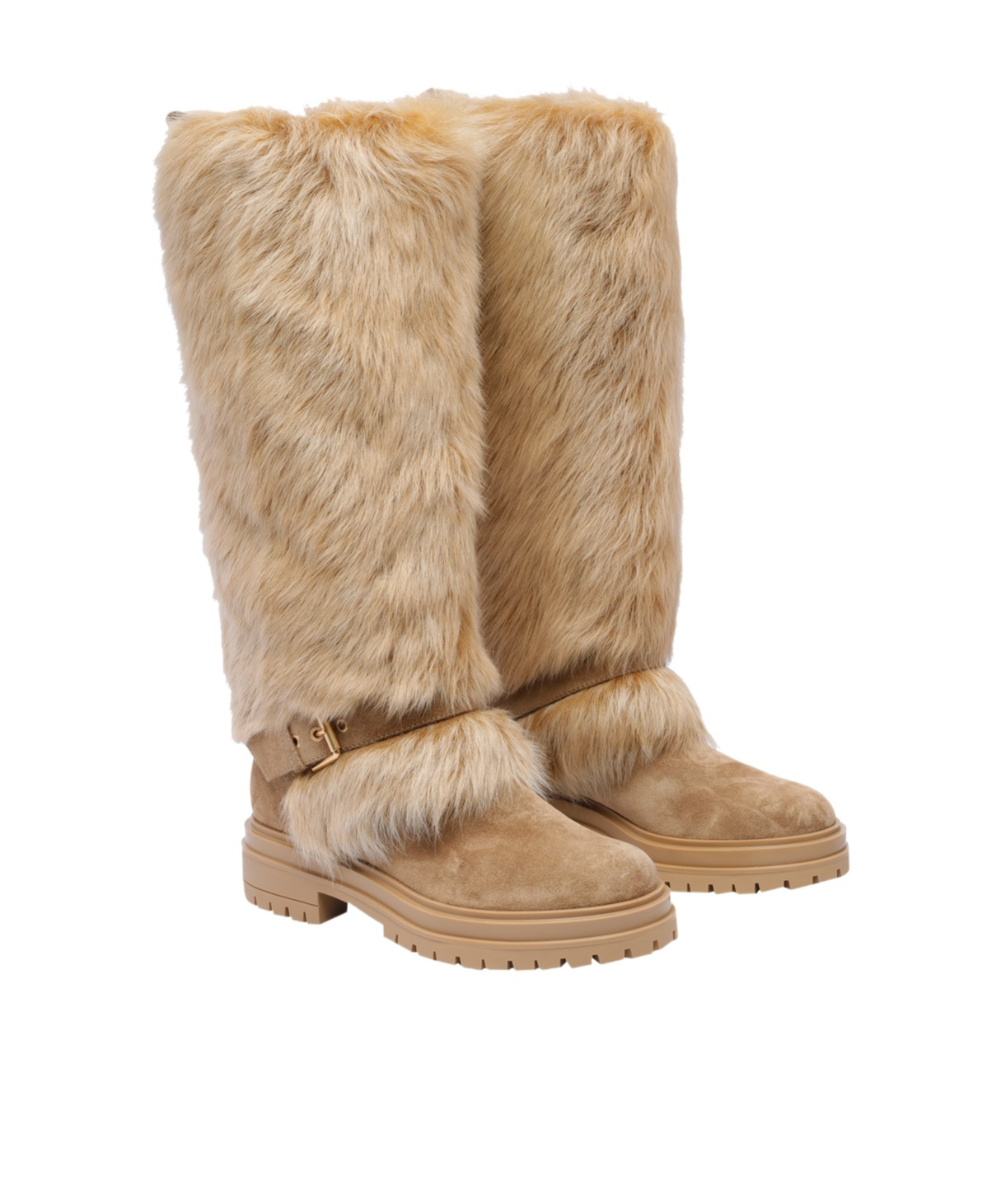 Gianvito Rossi Shearling-trimmed Suede Knee-high Boots In Nude
