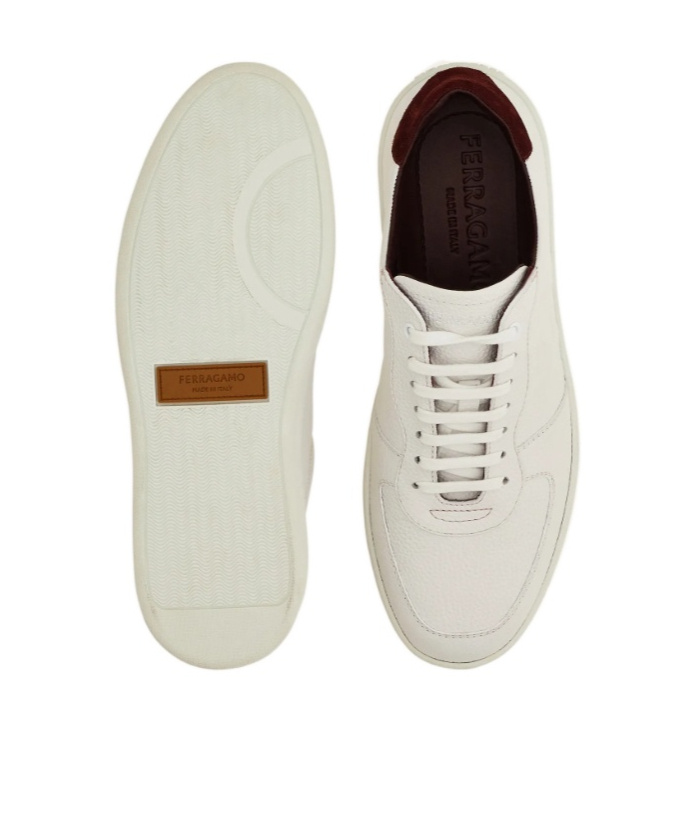 Ferragamo Men White Leather Adam Low-top Sneakers In White