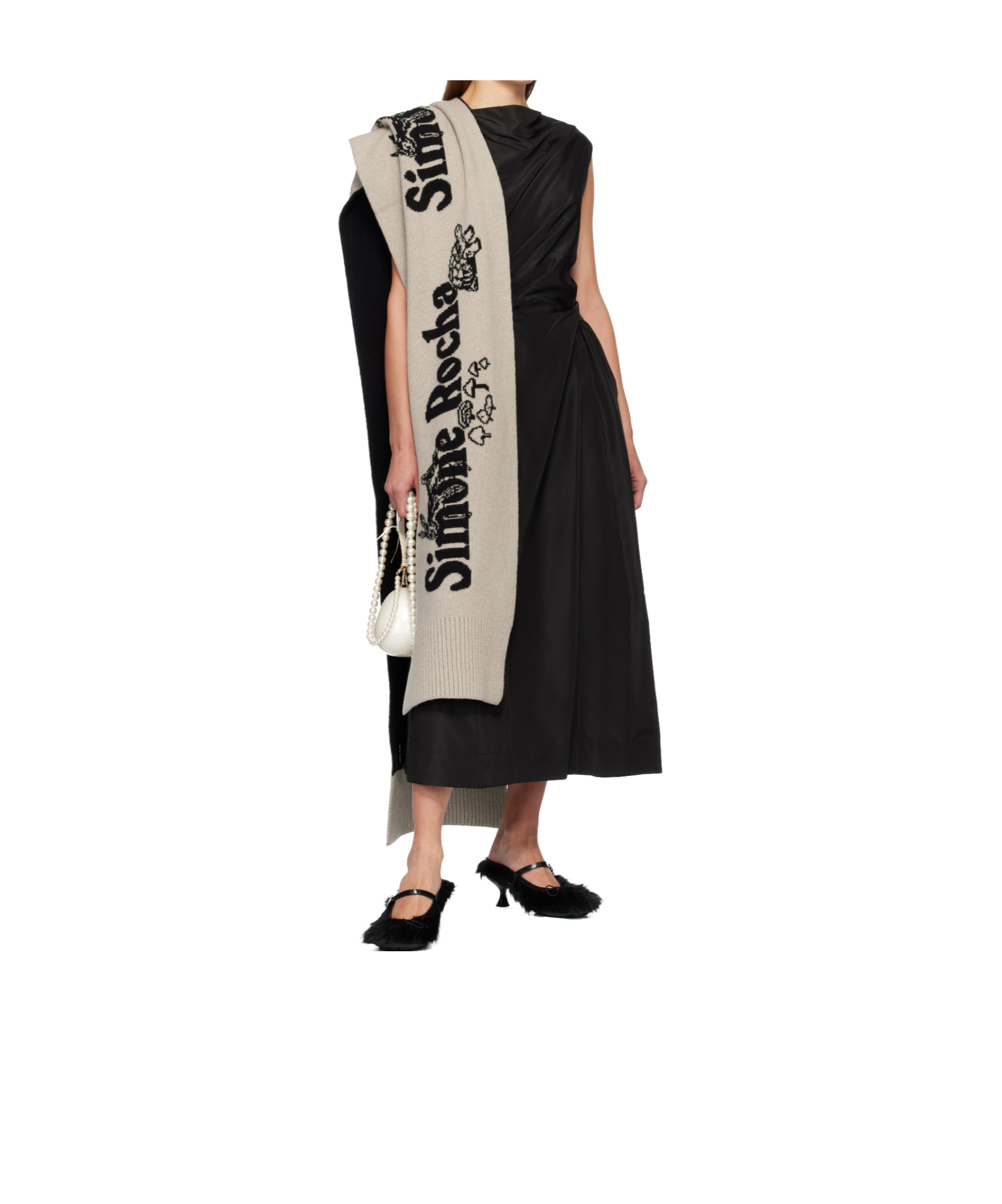 Simone Rocha Long Graphic Logo Knit Scarf In Brown