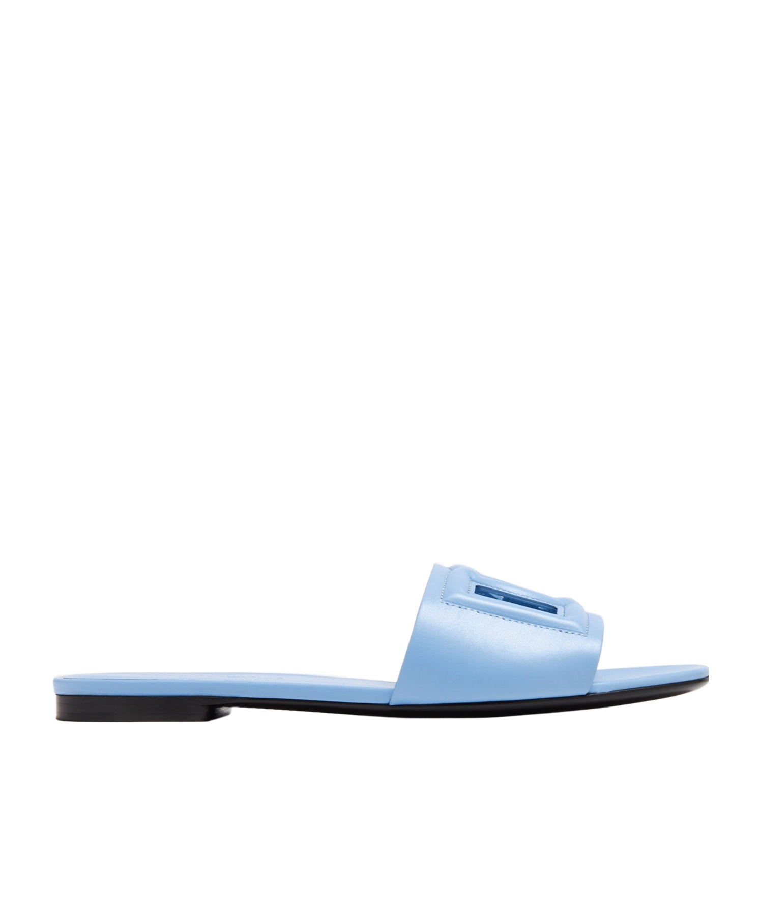 Dolce & Gabbana Women's Leather Slides With Cut-out Logo In Blue