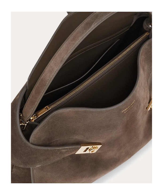 FERRAGAMO HUG STRUCTURED SUEDE TOTE BAG