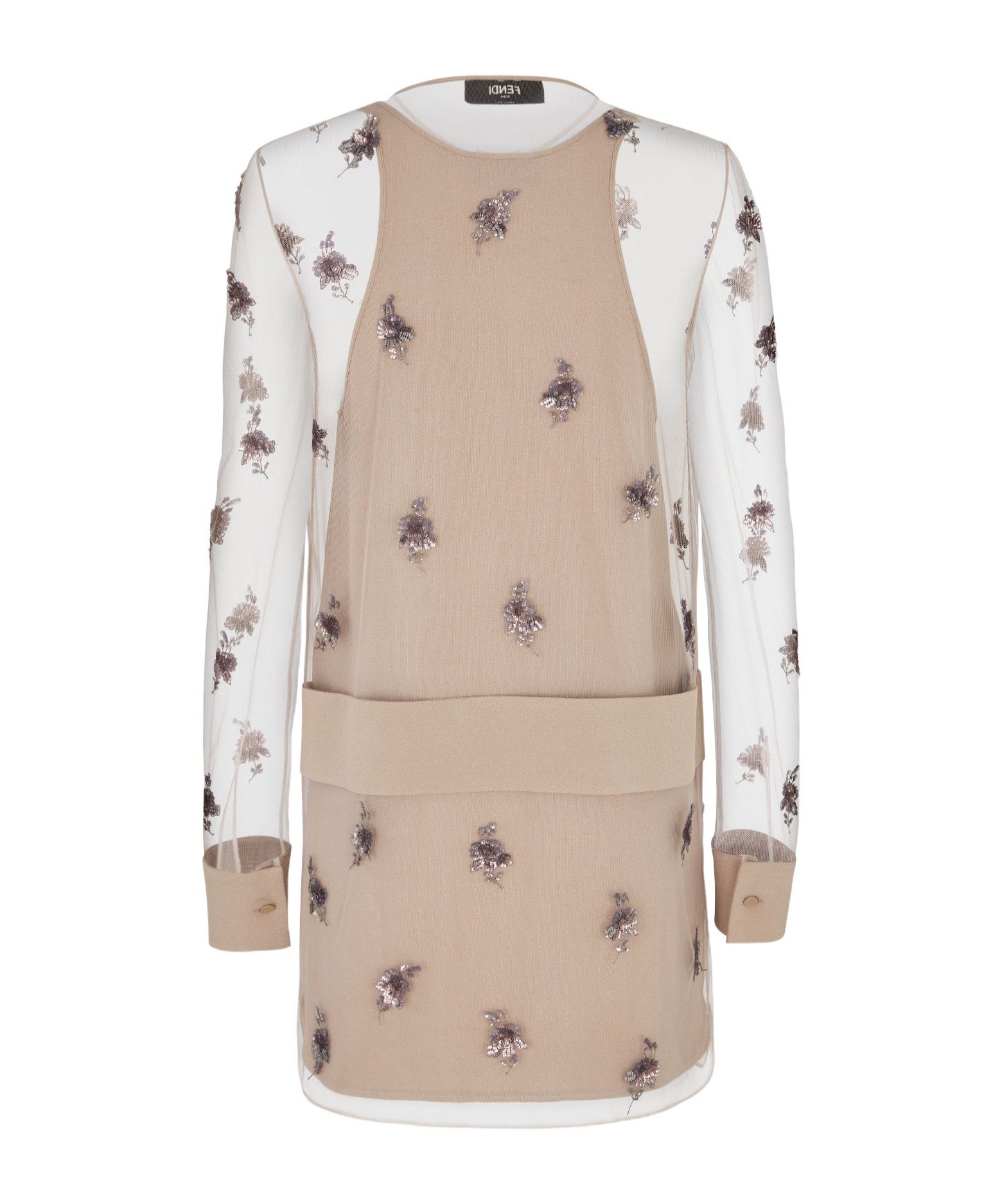 Fendi Embroidered Tulle Mini Dress In Nude