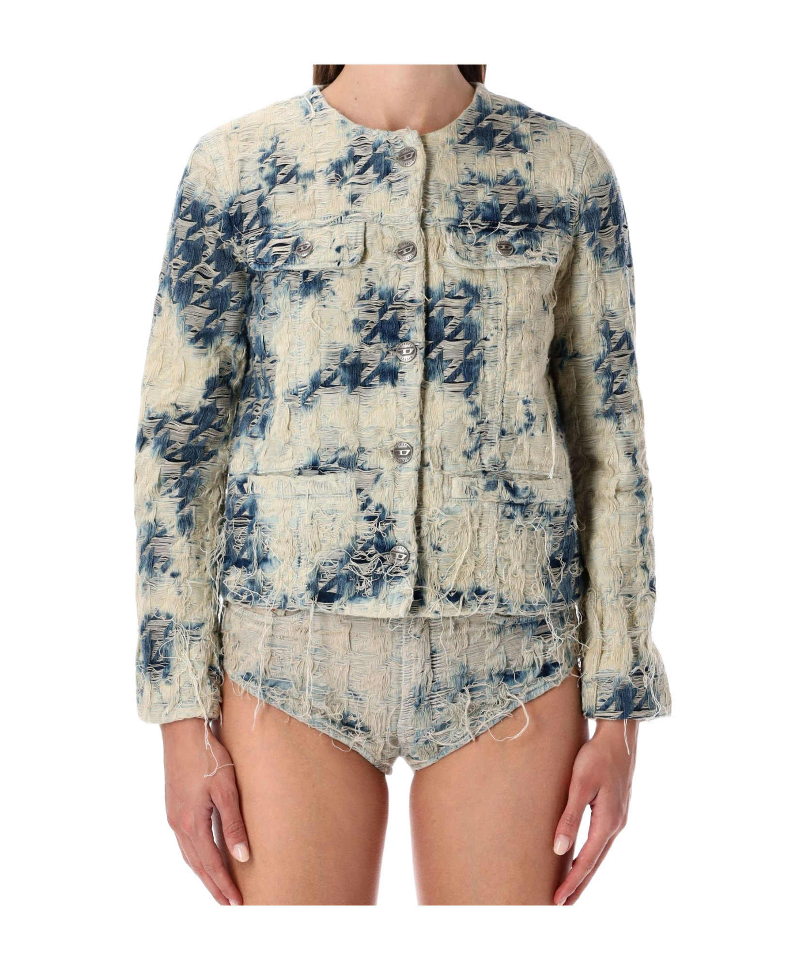 Diesel Light Blue Distressed Cotton Denim Jacket In Multi