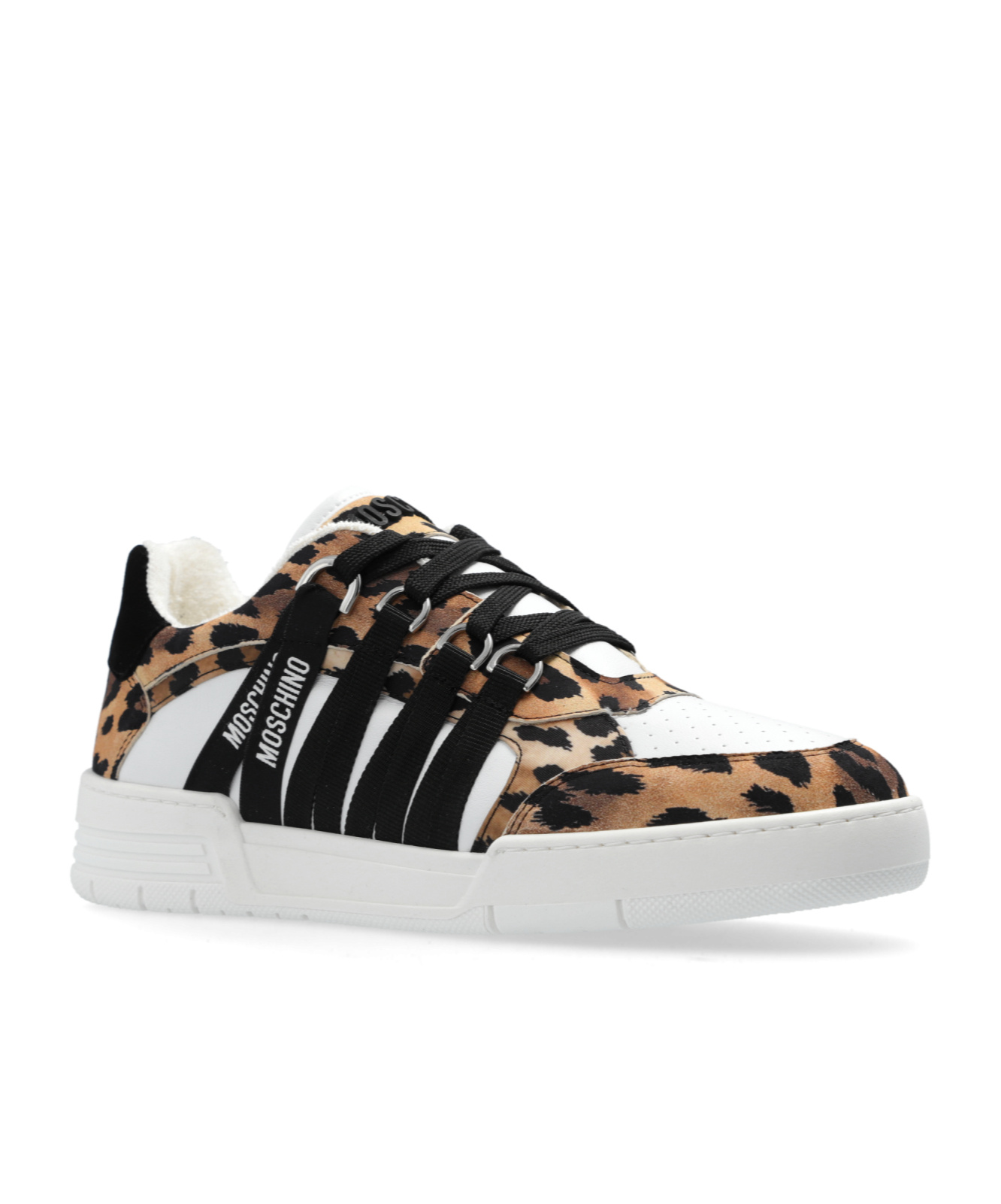 Moschino Streetball Leopard Print Low-top Sneakers In White