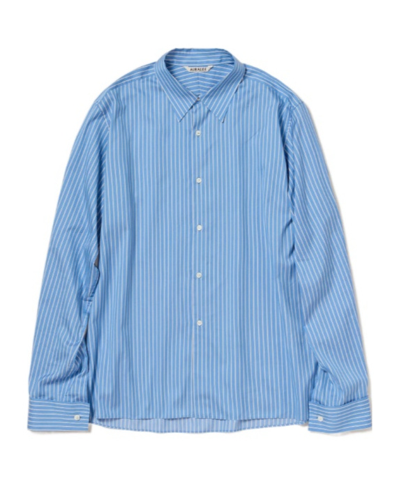 Auralee Cotton Silk Stripe Double-cuff Shirt In Blue