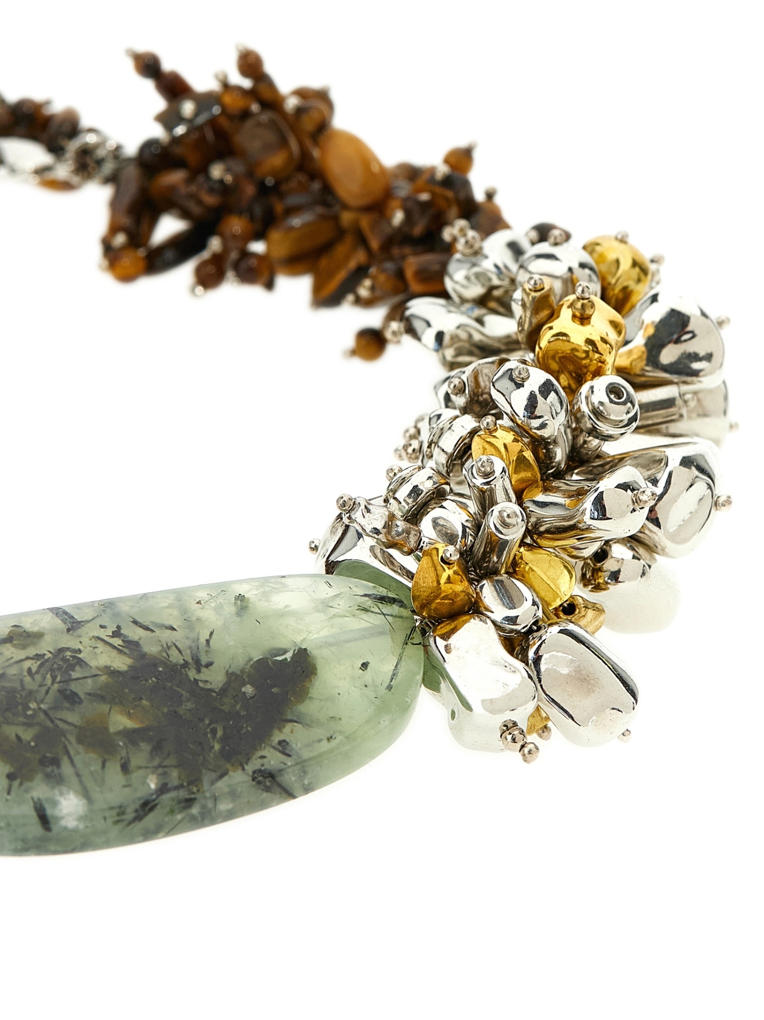 Dries Van Noten Chunky Beaded Necklace Metal Accents In Brown