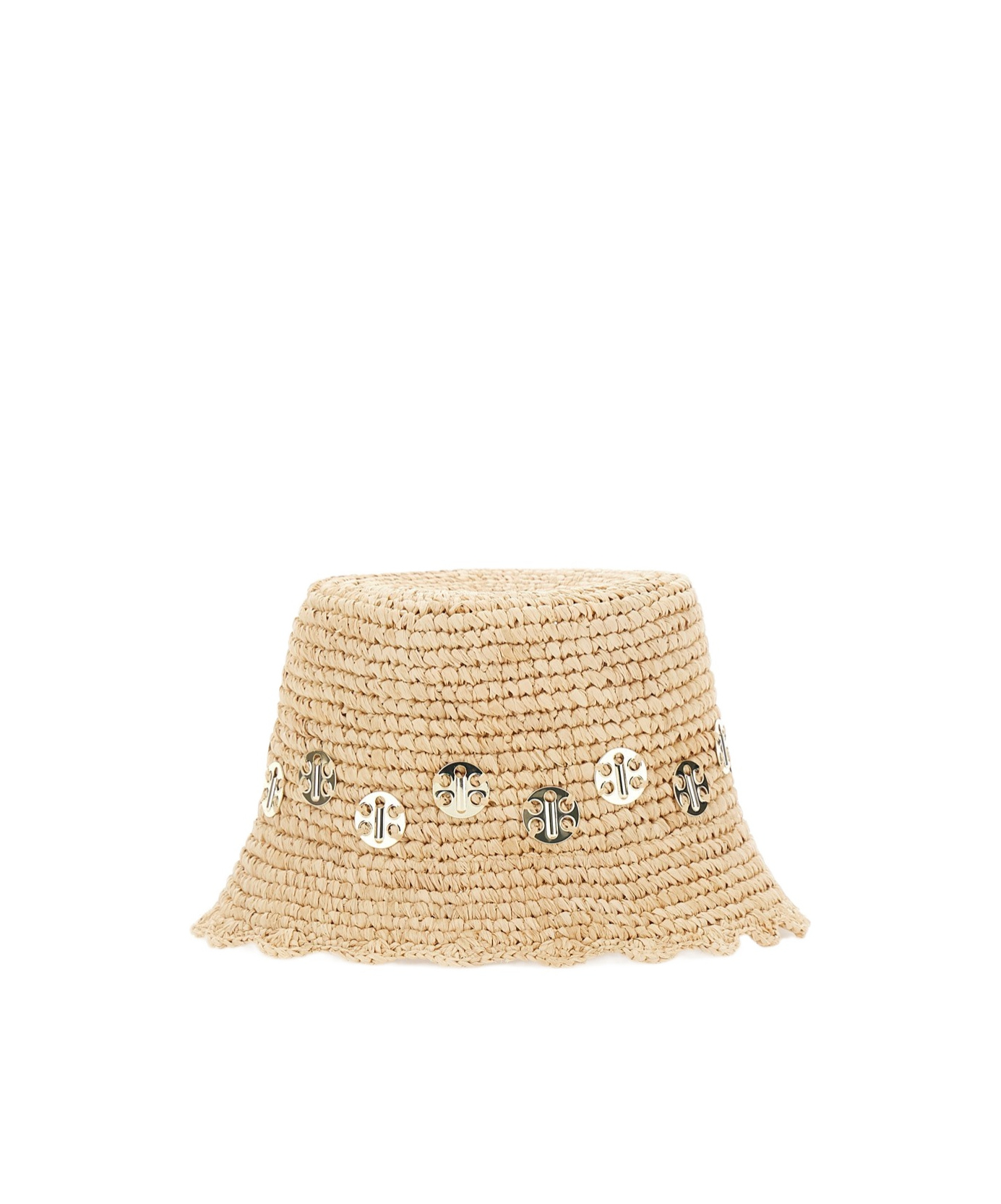 Rabanne 'autres' Beige Hat With Metallic Embellishments In Raphia Woman In Nude
