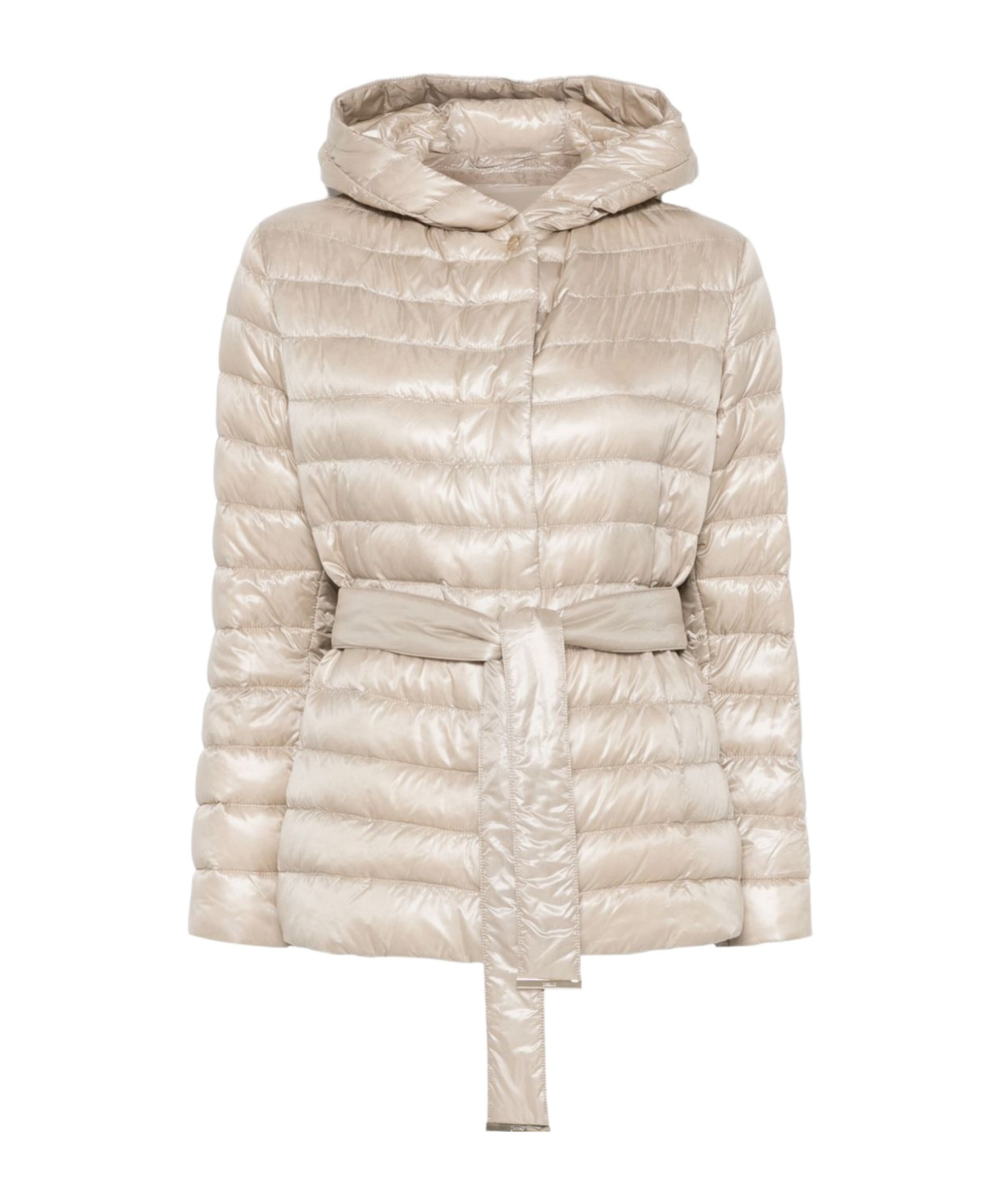 Herno Hooded Belted Waist Puffer Jacket In Neutral