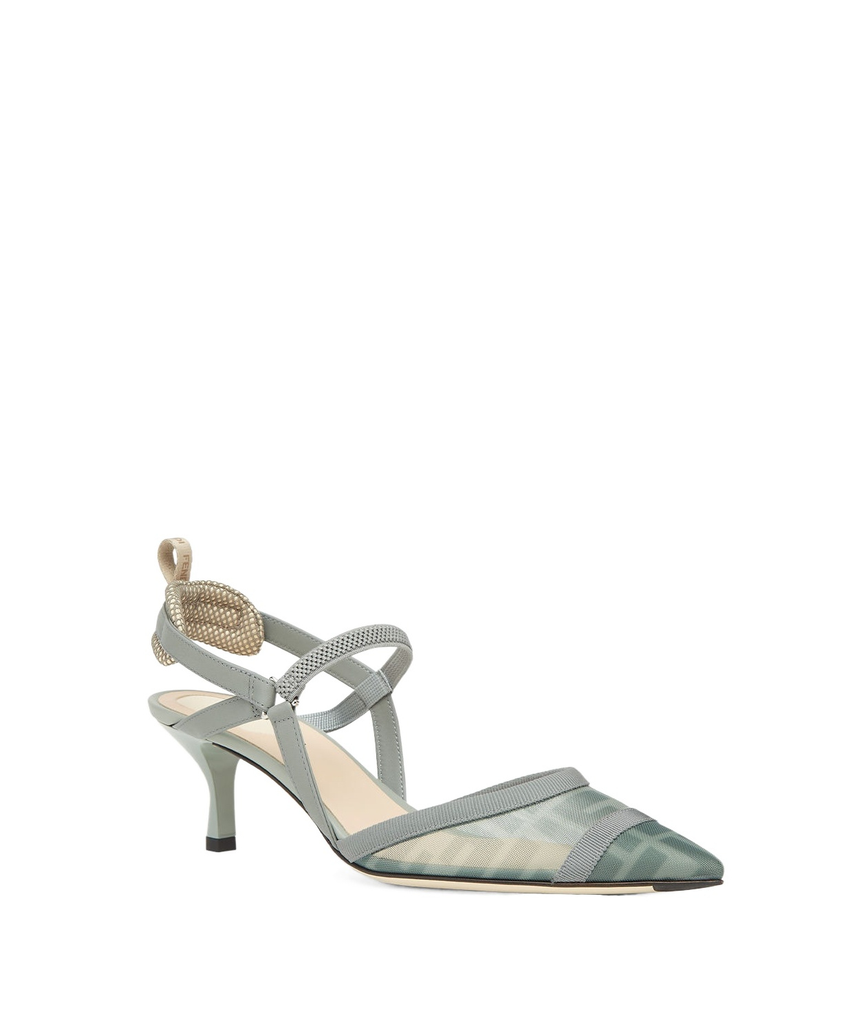 Fendi Matcha Green Ff Mesh High-heel Slingbacks In Gray