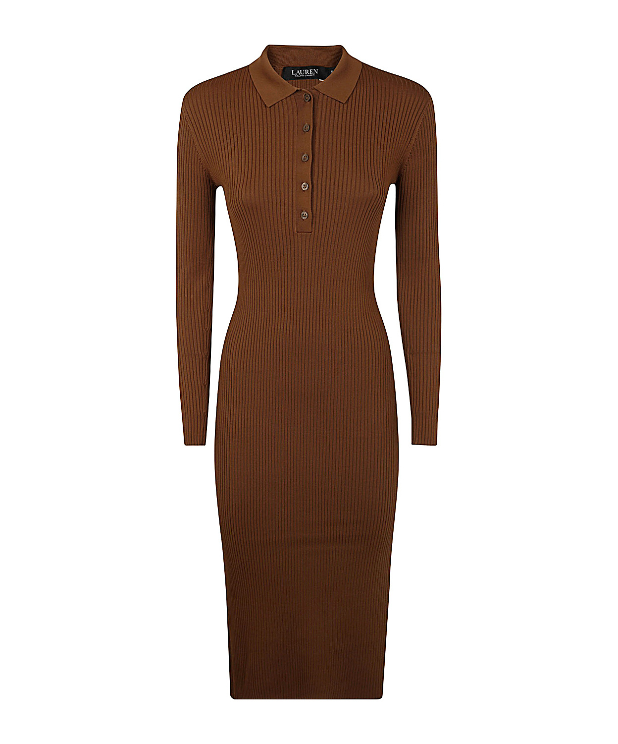 Ralph Lauren Rib Knitted High-neck Dress In Brown