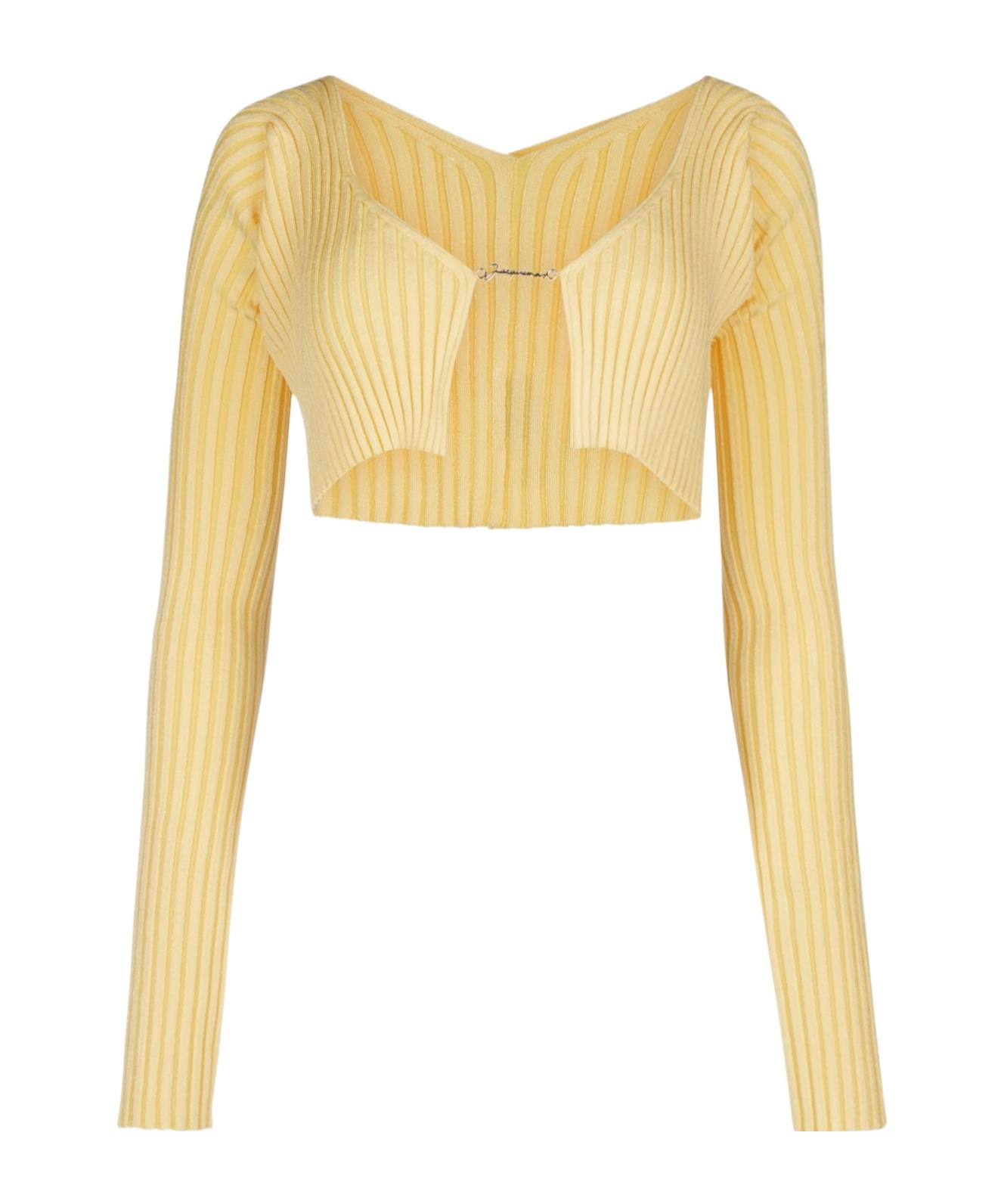 Jacquemus Logo Plaque Cropped Long Sleeve Top In Nude