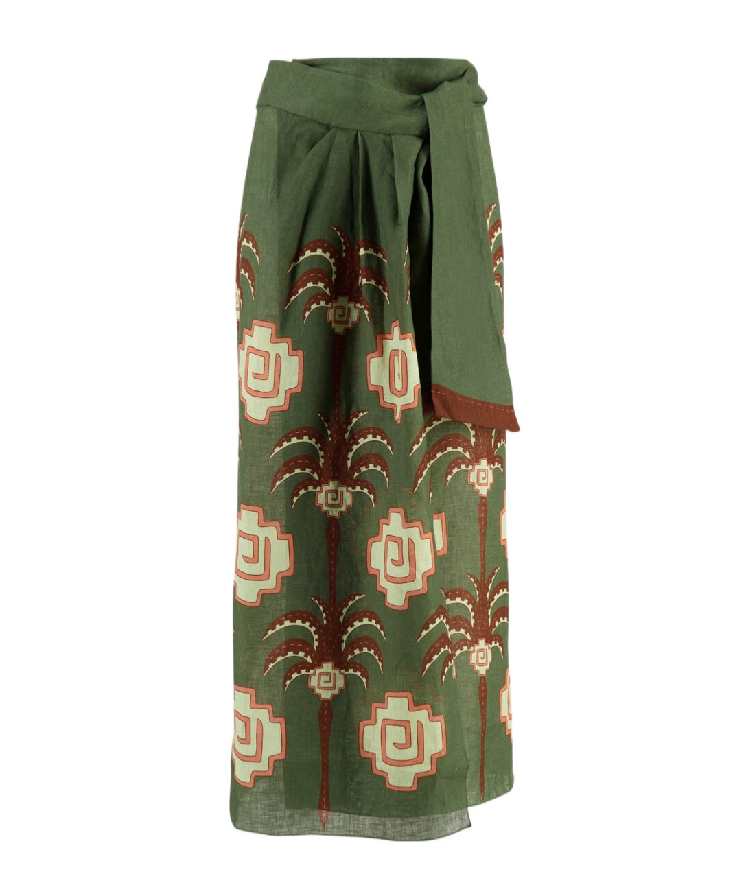 Johanna Ortiz Amazon Echoes Printed Linen Midi Wrap Skirt In Green