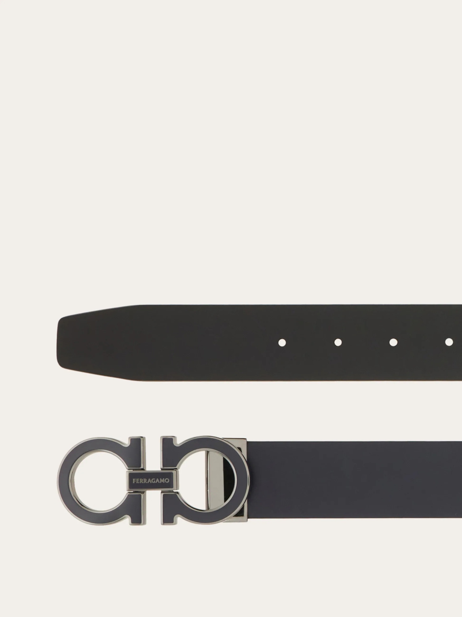 Ferragamo Salvatore Man's Bicolor Leather Belt With Logo Buckle In Black