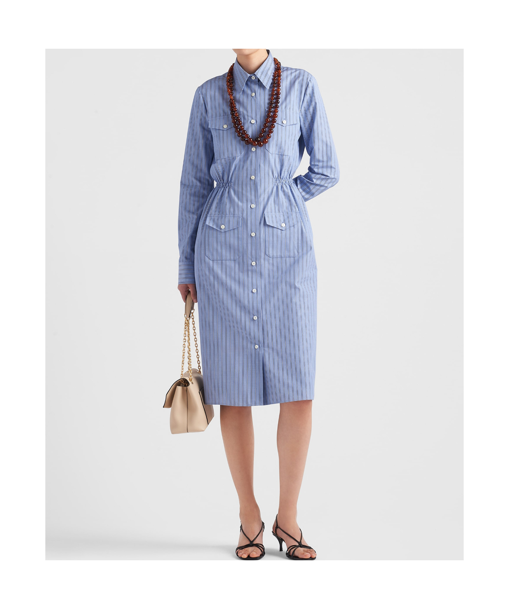 Prada Striped Chambray Shirtdress In Blue