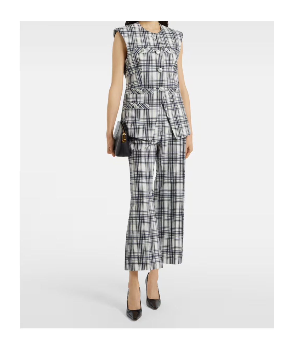 Veronica Beard Dova Plaid Cotton-blend Wide-leg Pants In Gray