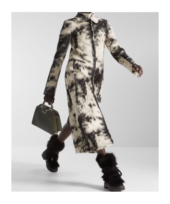 Fendi Frosted Fauna Black And White Wool Coat In Multi