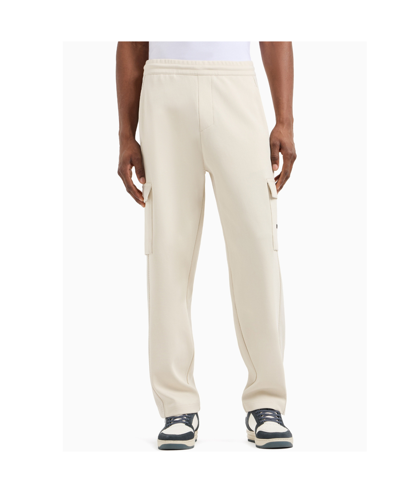Ea7 Straight-leg Stitching Workwear Sports Sweatpants In White