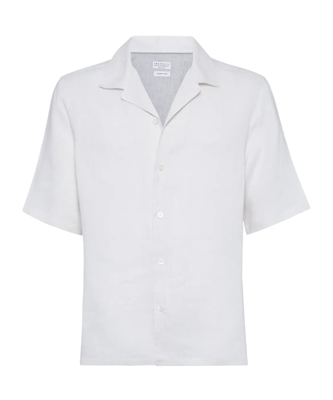 Brunello Cucinelli Linen Shirt With Cuban Collar And Short Sleeves In White