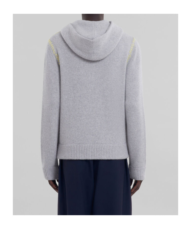 Marni Wool-blend Contrast-stitch Hoodie In Gray