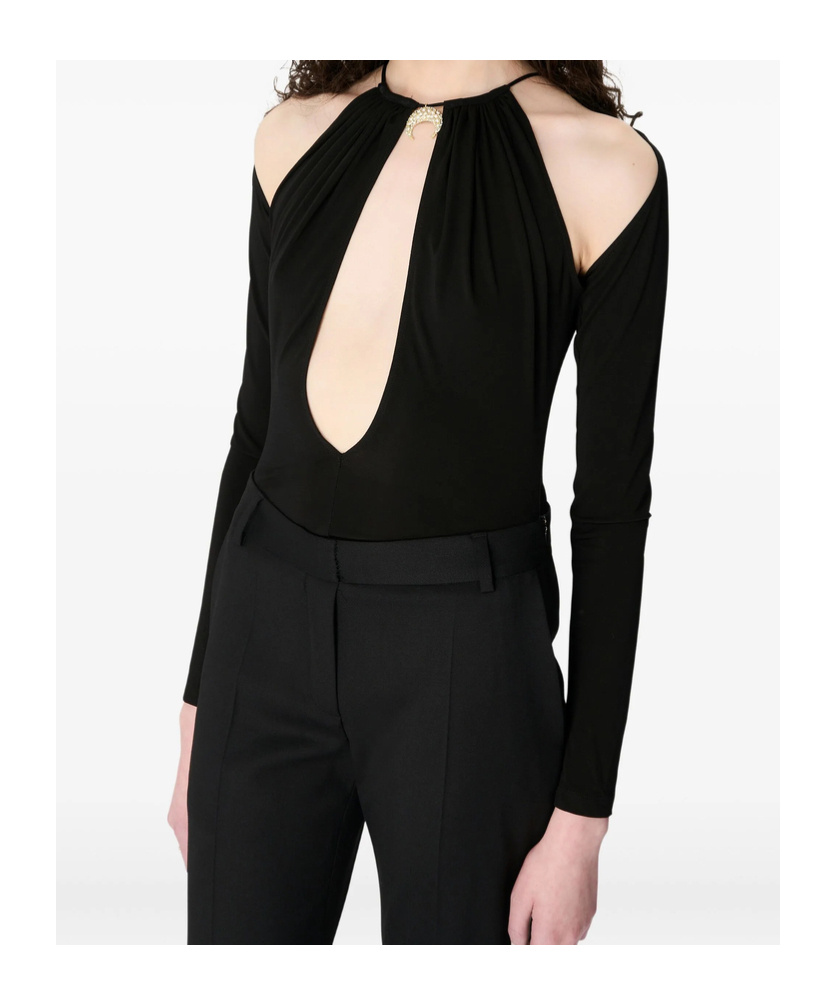 Marine Serre Black Stretch Viscose Bodysuit In Black