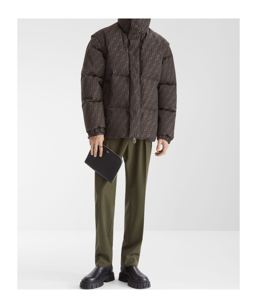 Fendi Patterned High Collar Padded Jacket With Pockets In Black