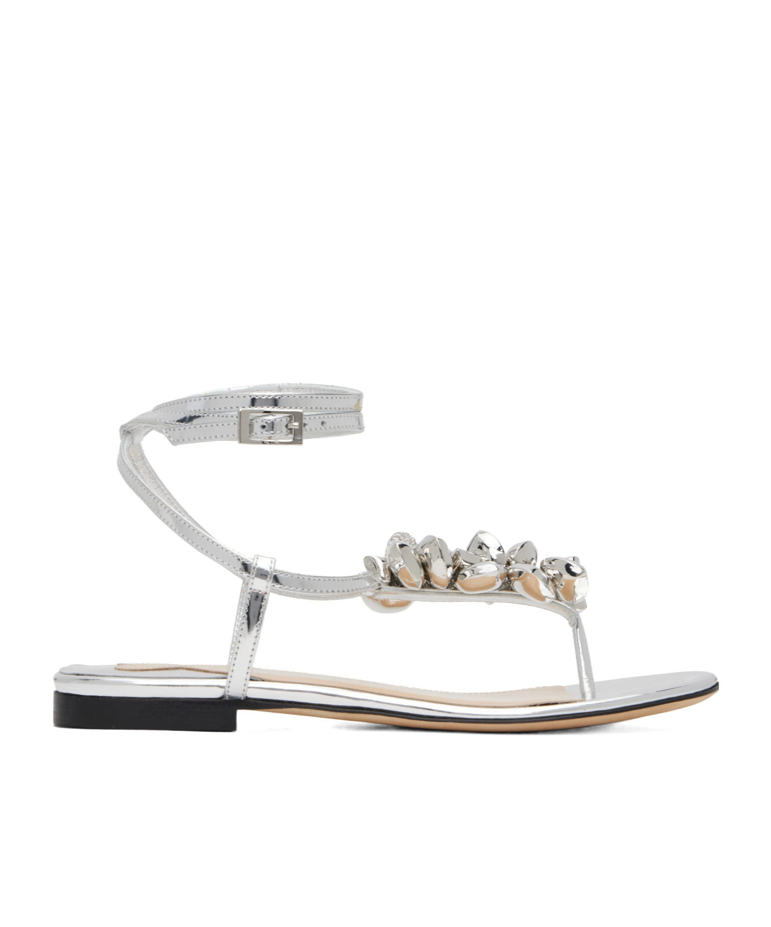 Machmach Puffy Heart Mirror Leather Flip Flops In Silver