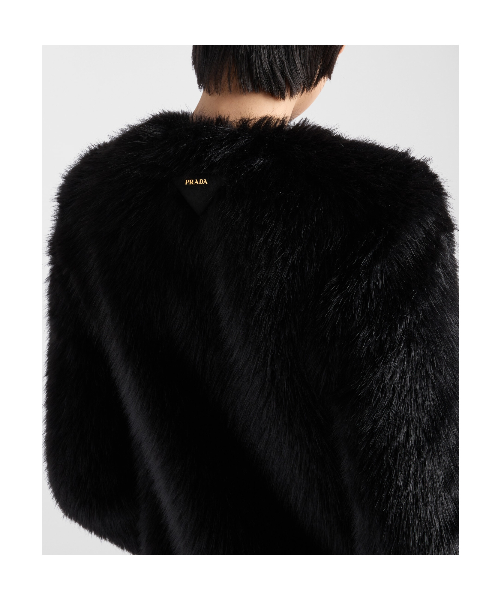 Prada Womens Black Aspen Round-neck Faux-fur Coat In Black